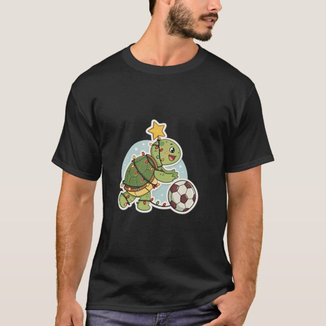 Christmas Turtle with Soccer Ball T-Shirt (Front)