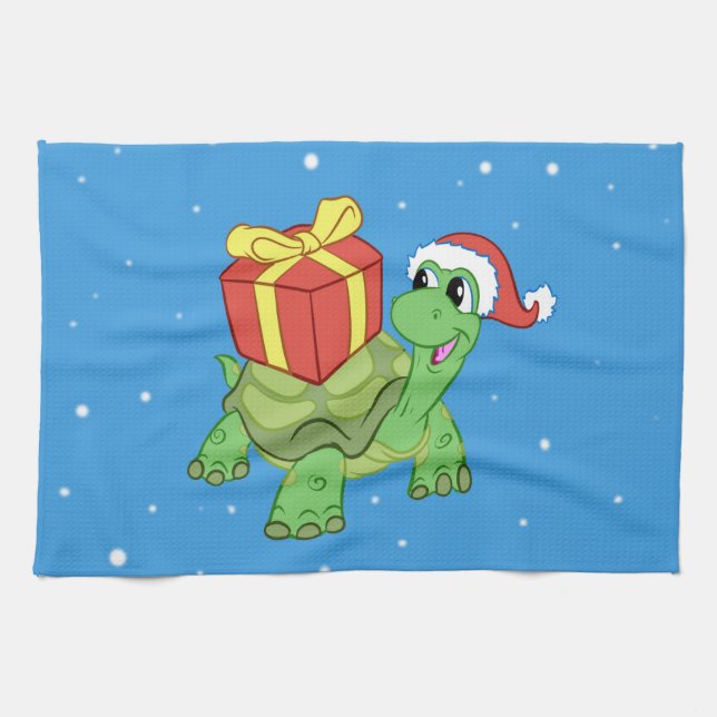 Christmas turtle with the gift tea towel (Horizontal)