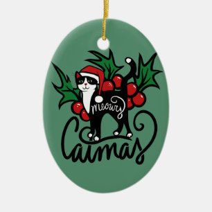 Christmas Tuxedo Cat Ceramic Tree Decoration