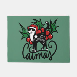 Christmas Tuxedo Cat Doormat