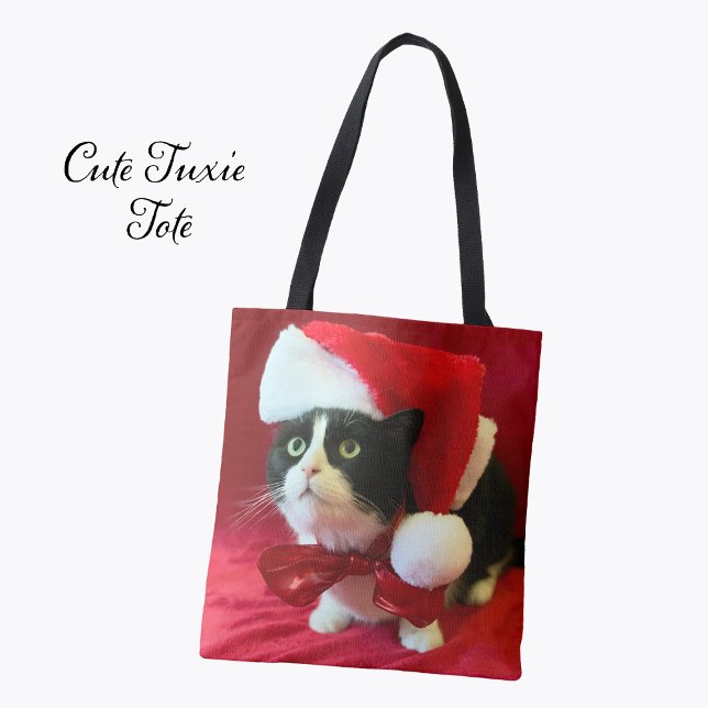Christmas Tuxedo Cat in Santa Hat Tote Bag (Creator Uploaded)