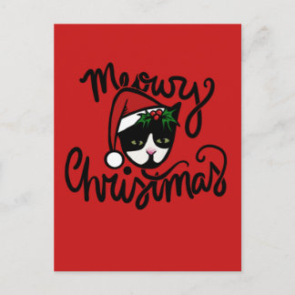 Christmas Tuxedo Cat Postcard
