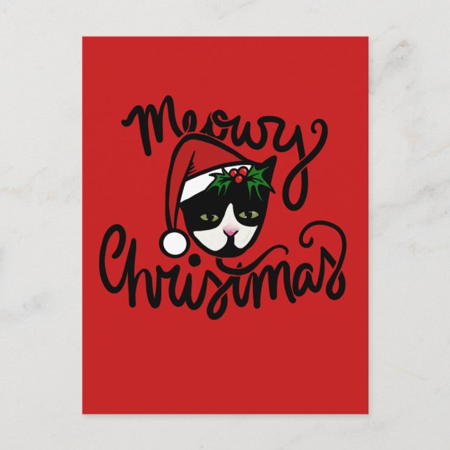 Christmas Tuxedo Cat Postcard (Front)