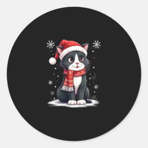 Christmas Tuxedo Cat Santa Scarf Ugly Xmas Women G Classic Round Sticker
