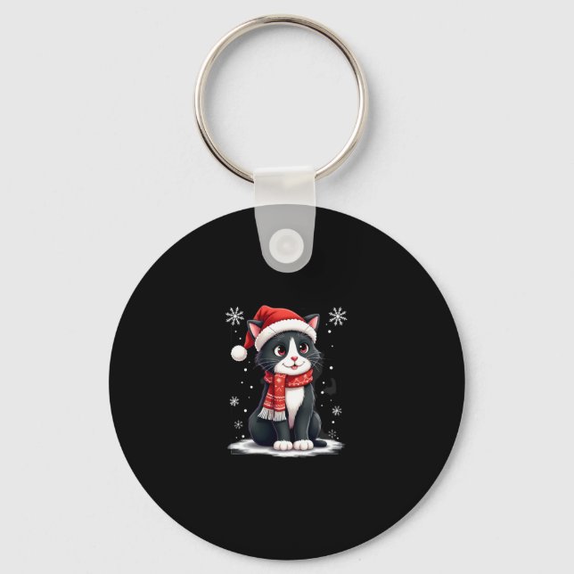 Christmas Tuxedo Cat Santa Scarf Ugly Xmas Women G Key Ring (Front)