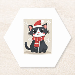 Christmas Tuxedo Cat Santa Scarf Ugly Xmas Women G Paper Coaster