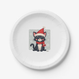 Christmas Tuxedo Cat Santa Scarf Ugly Xmas Women G Paper Plate