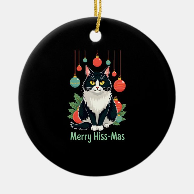 Christmas Tuxedo Cat with Holiday Decorations Merr (Front)