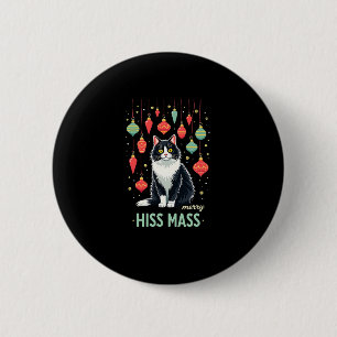Christmas Tuxedo Cat with Holiday Decorations Merr 6 Cm Round Badge
