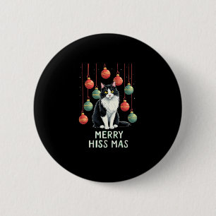 Christmas Tuxedo Cat with Holiday Decorations Merr 6 Cm Round Badge