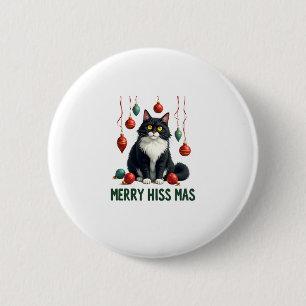 Christmas Tuxedo Cat with Holiday Decorations Merr 6 Cm Round Badge