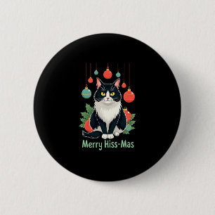 Christmas Tuxedo Cat with Holiday Decorations Merr 6 Cm Round Badge