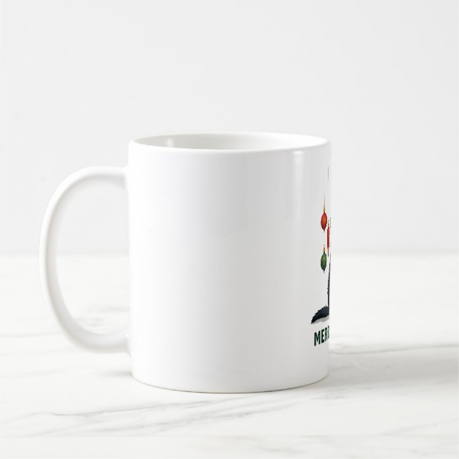 Christmas Tuxedo Cat with Holiday Decorations Merr Coffee Mug (Left)