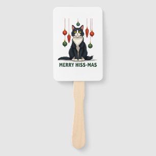 Christmas Tuxedo Cat with Holiday Decorations Merr Hand Fan