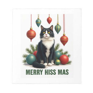 Christmas Tuxedo Cat with Holiday Decorations Merr Notepad