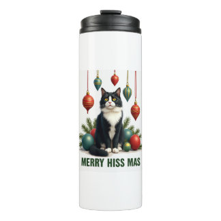 Christmas Tuxedo Cat with Holiday Decorations Merr Thermal Tumbler