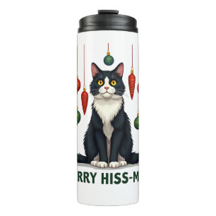 Christmas Tuxedo Cat with Holiday Decorations Merr Thermal Tumbler