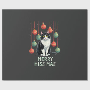 Christmas Tuxedo Cat with Holiday Decorations Merr Wrapping Paper