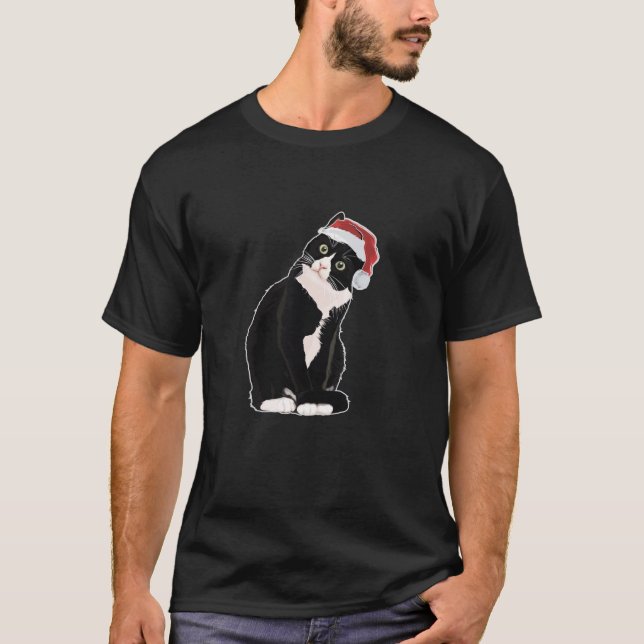 Christmas Tuxedo Cat with Santa Hat Gift Kids and  T-Shirt (Front)