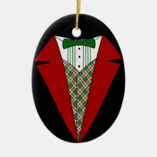 Christmas Tuxedo, Red and Green Elf Ceramic Tree Decoration