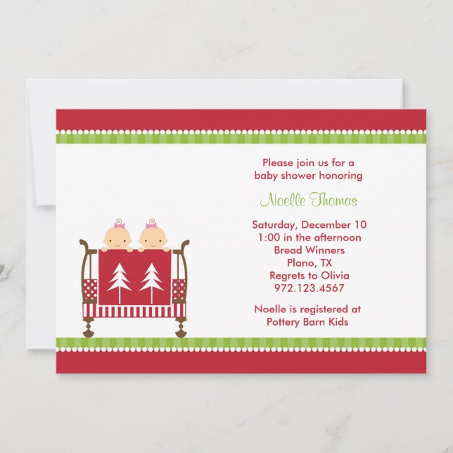 Christmas Twin Baby Shower Invitations (Front)