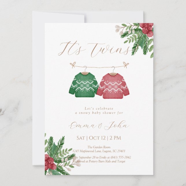 Christmas Twin Brothers Baby Shower Invitation (Front)