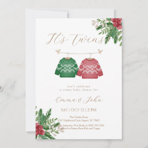 Christmas Twin Brothers Baby Shower Invitation