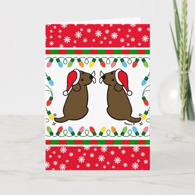 Christmas Twin Chocolate Labradors Santa Card (Front)