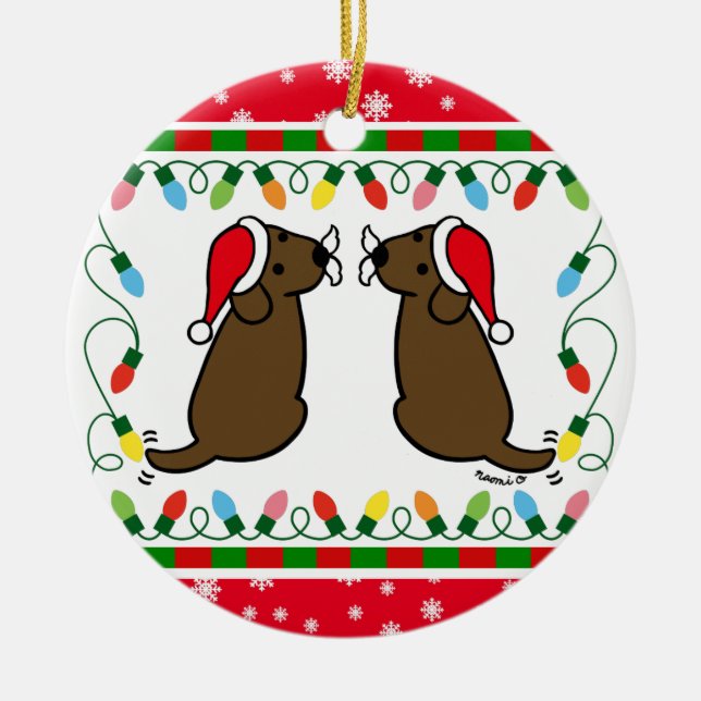 Christmas Twin Chocolate Labradors Santa Ornament (Front)