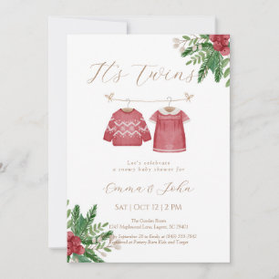 Christmas Twin Siblings Baby Shower Invitation