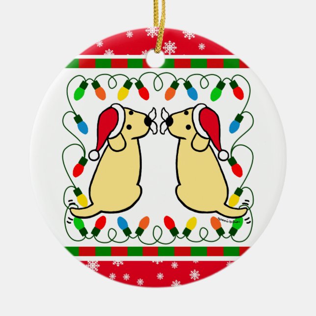 Christmas Twin Yellow Labradors Santa Ornament (Front)