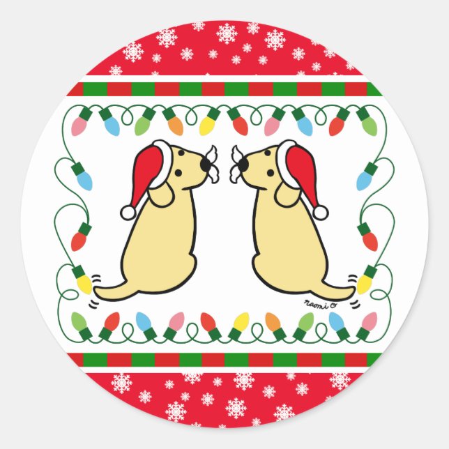 Christmas Twin Yellow Labradors Santa Stickers (Front)