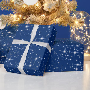 Christmas Twinkling Stars On Blue Wrapping Paper