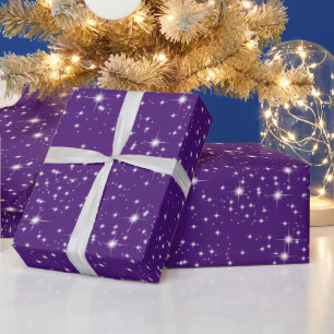 Christmas Twinkling Stars On Purple Wrapping Paper