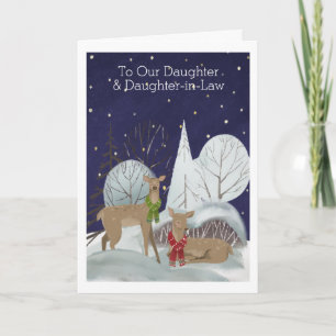 Christmas Two Female Deer Snow Scene Personalised Card