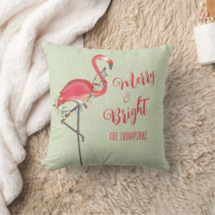 Christmas Typography Beach Pink Flamingo Cushion