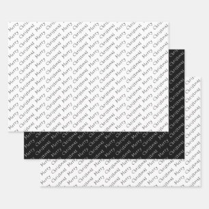 Christmas Typography Black and White Wrapping Paper Sheet