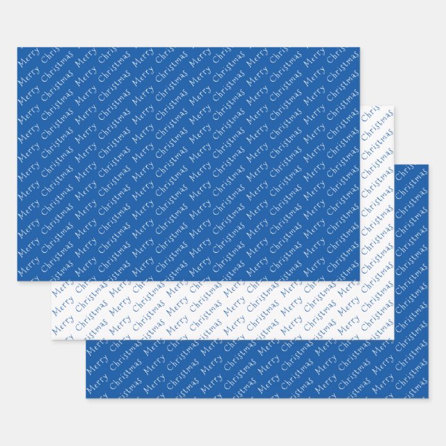 Christmas Typography Blue and White Wrapping Paper Sheet (Set)