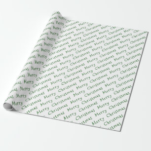 Christmas Typography Dark Green on White Wrapping Paper