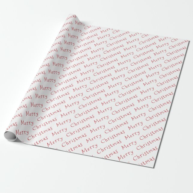 Christmas Typography Dark Red on White Wrapping Paper (Unrolled)