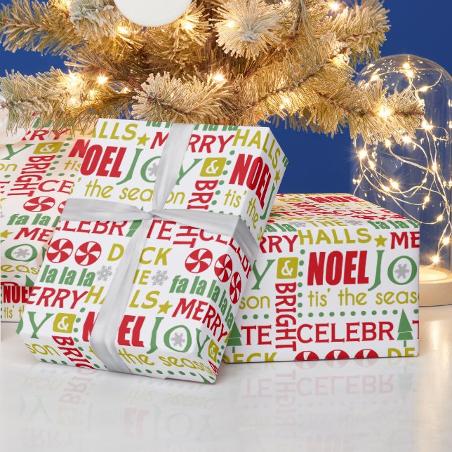 Christmas Typography, Deck the Halls, Noel, Joy,  Wrapping Paper (Holidays)