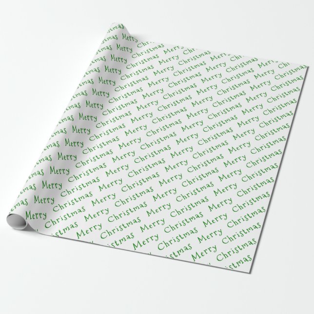 Christmas Typography Green on White Wrapping Paper (Unrolled)