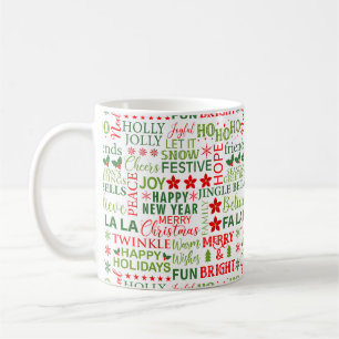 Christmas Typography Red & Green Seamless Pattern Coffee Mug