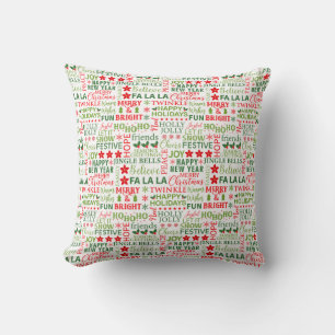 Christmas Typography Red & Green Seamless Pattern Cushion