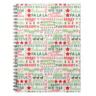 Christmas Typography Red & Green Seamless Pattern Notebook