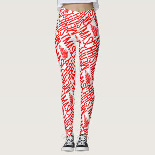 Christmas Typography RED on White or your col Leggings