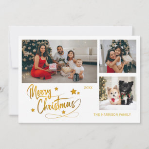 Christmas Typography Three Family Photos Holiday Card