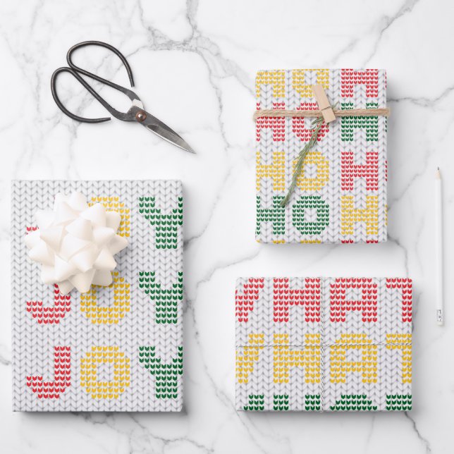 Christmas Typography Ugly Sweater Texture Wrapping Paper Sheet (Front)
