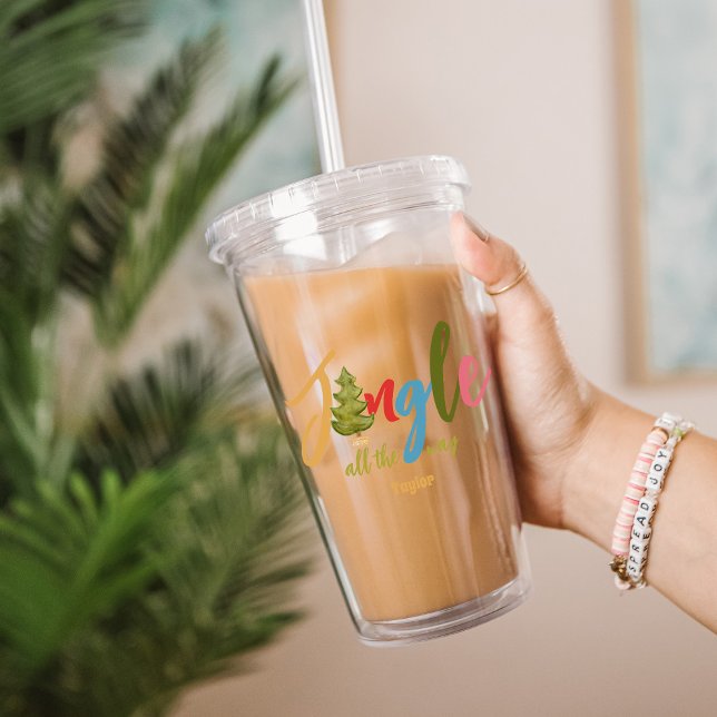 Christmas Typography Wreath Joy Cute Name Holiday Acrylic Tumbler (Creator Uploaded)