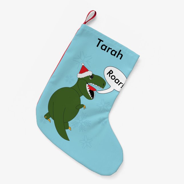 Christmas Tyrannosaurus Rex Personalise Small Christmas Stocking (Front (Hanging))